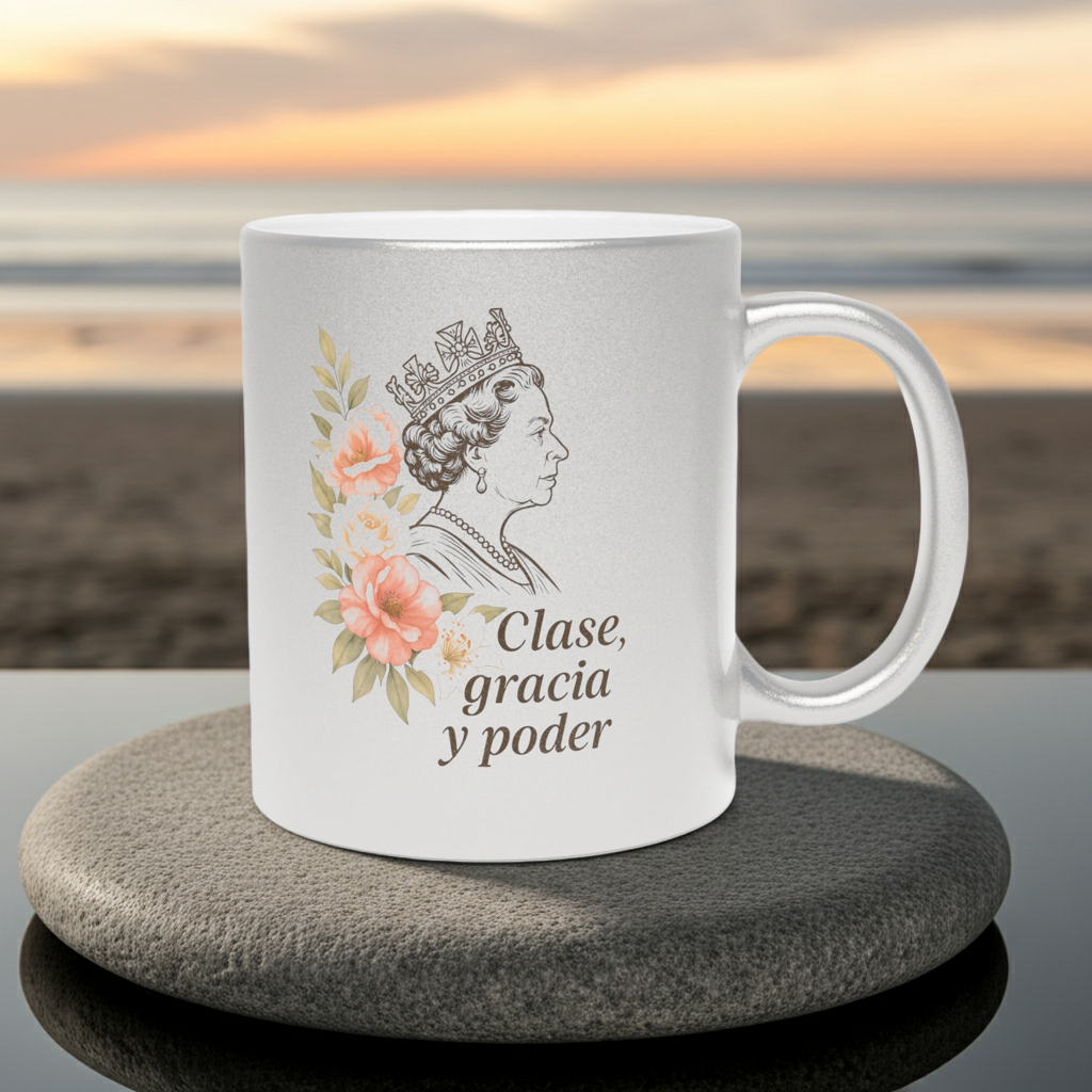 Taza Metálica “Clase, Gracia y Poder” Acabado Plata, Regalo de Lujo para Mujer